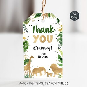 Editable Safari Birthday Favor Tags, Jungle Birthday Thank you Tags, Wild One, Safari Animals 1st Birthday Gift Tags Printable KBL 03