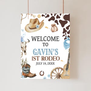 Editable First Rodeo Birthday Welcome Sign, Wild West Birthday Sign, Cowboy Birthday Decor, Boy Southwestern Birthday Welcome Poster, 59BD