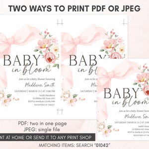 Pink Bow Baby Shower Invitation Template