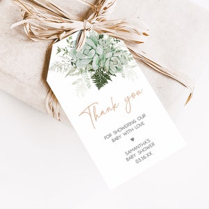 Editable Baby in Bloom Baby Shower Favor Tag, Greenery Succulent Baby Shower Gift Tag, Succulents Gender Neutral Shower Thank You Tags, 0679 image 3