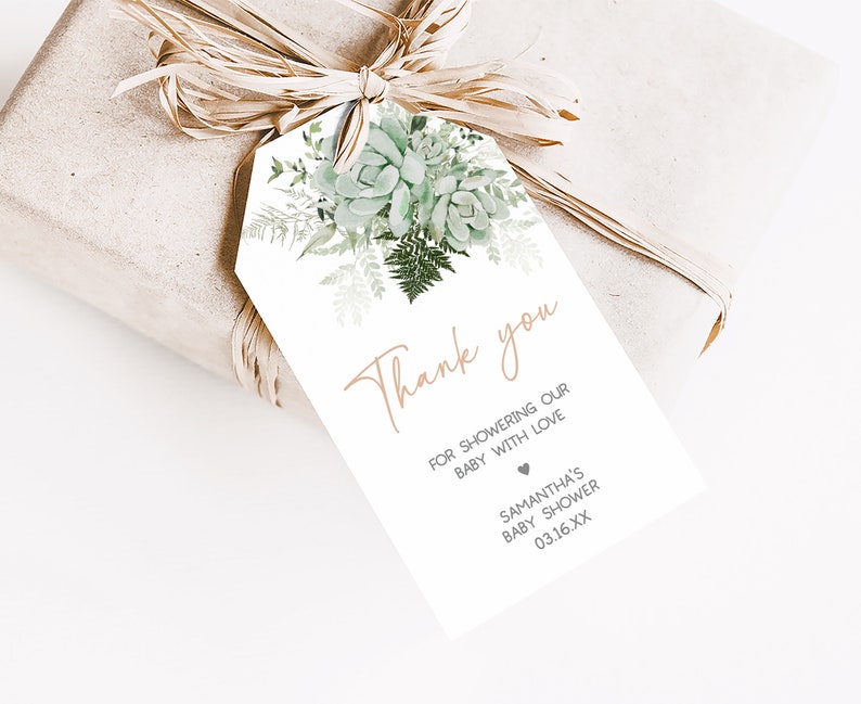 Editable Baby in Bloom Baby Shower Favor Tag, Greenery Succulent Baby Shower Gift Tag, Succulents Gender Neutral Shower Thank You Tags, 0679 image 3