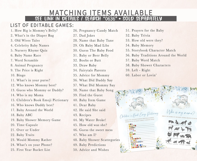 a baby shower game with a list of items