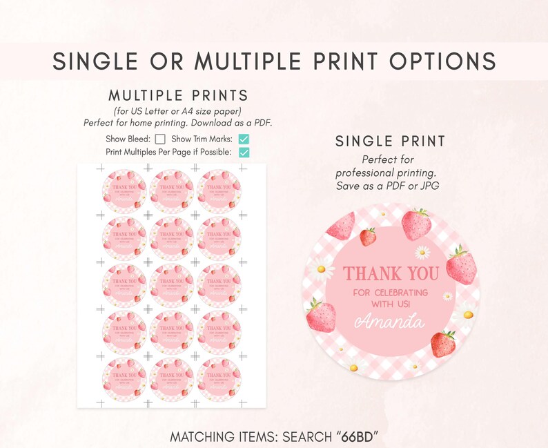 a pink and white sticker with strawberrys on it