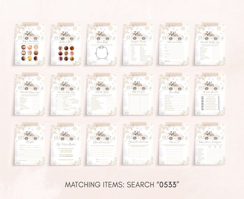 Editable Winter Woodland Baby Shower Games Bundle, Woodland Winter Baby Shower Game Pack, Gender Neutral Baby it's Cold Outside Games, 0533 image 3