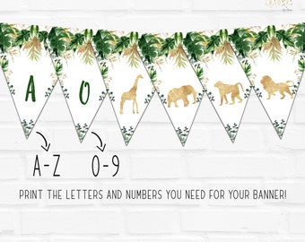 Safari-Babypartygirlande, Junge Babyparty, Dschungel-Babyparty, Tierthema Party Girlande, It's A Boy, Gold, Digitale Datei BSL-117