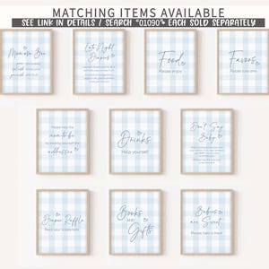 a set of nine blue and white gingham style wedding cards
