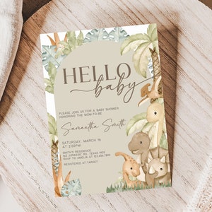 Editable Dinosaur Baby Shower Invitation Bundle, Baby Dinosaur Boho Baby Shower Invite Pack, Gender Neutral Dino Baby Shower Invitation 0666 image 3