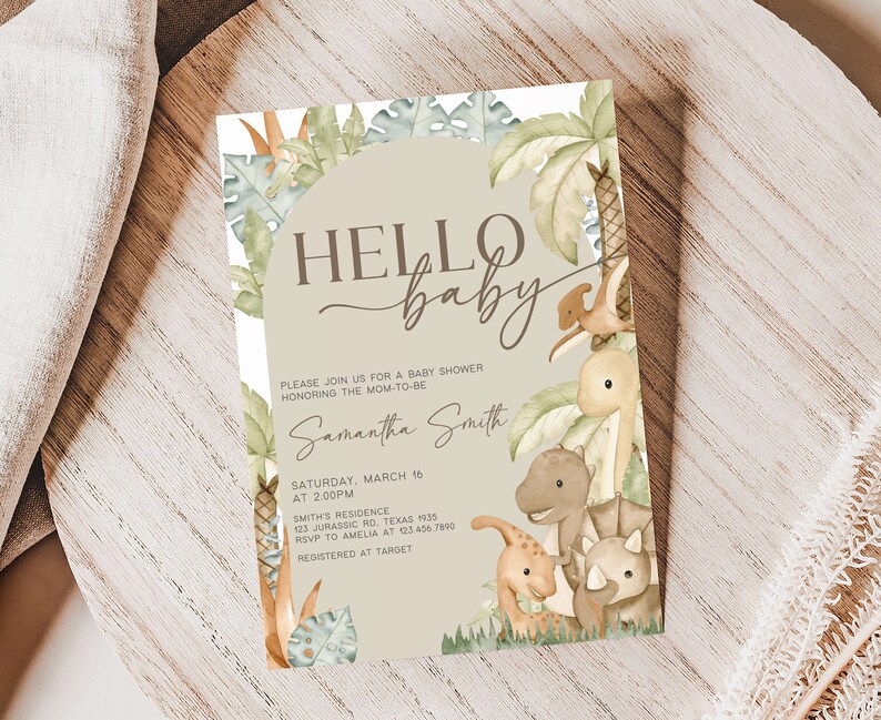 Editable Dinosaur Baby Shower Invitation Bundle, Baby Dinosaur Boho Baby Shower Invite Pack, Gender Neutral Dino Baby Shower Invitation 0666 image 3