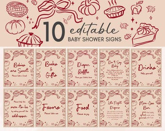 Editable A Little Cutie Pie Baby Shower Table Sign, Hand Drawn Autumn Pie Baby Shower Bundle Sign, Fall Bow Pumpkin Baby Shower Sign, 01165