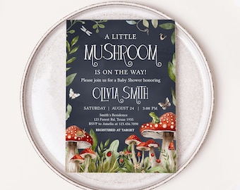 Editable Mushroom Baby Shower Invitation, Forest Little Mushroom Baby Shower Invites, Cottage Core Mushroom Baby Shower Invitation, 0844