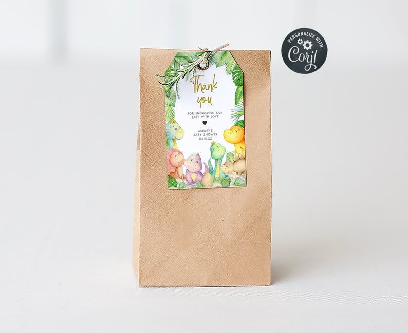Editable Dinosaur Baby Shower Favor Tag, Greenery Dino Baby Shower Gift Tag, Dinosaur, Rawr! It's A Boy Dino Baby Shower Thank You Tag, 0680 image 1