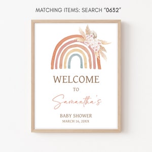 Editable Boho Rainbow Baby Shower Signo de bienvenida, Pink Pampas Grass Boho Rainbow Baby Shower Cartel de bienvenida, Girl Rainbow Baby Shower, 0632 imagen 3
