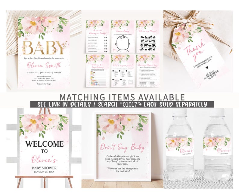 a set of matching items available for a baby shower