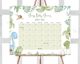 Editable Dinosaur Baby Shower Due Date Calendar, Dino Baby Shower Calendar, Boy Dinosaur Birthday Predictions, It's A Boy Dinosaur Game 0661