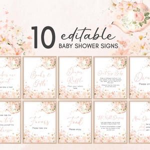 Editable Tea Party Baby Shower Table Sign, Tea for Two Baby Shower Bundle Sign, Girl Floral Tea Party Drink Sign, Hight Tea Party Sign 01006