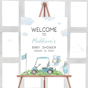 Editable Golf Baby Shower Welcome Sign, A Little Putter is on the Way Couples Baby Shower Welcome Poster, Boy Golf Coed Shower Sign, 01093