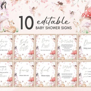 Editable Little Fairy Baby Shower Table Sign, Enchanted Forest Fairy Baby Shower Bundle Sign, Girl Whimsical Floral Late Night Diapers 01011