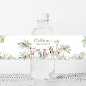 Bearbeitbares Safari-Babyparty-Flaschenetikett, ein kleines Wild One Greenery-Babyparty-Wasseretikett, Safari-Tiere-Dschungel-Flaschenaufkleber, 01060