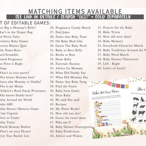 Puede incluir: Un conjunto de juegos de baby shower imprimibles con un tema de fiesta mexicana colorido. Los juegos incluyen "&iquest;Qui&eacute;n es mi mam&aacute;?", "Pictionary de emojis de libros para ni&ntilde;os", "Personajes de baby shower" y "Tradiciones de beb&eacute;s de todo el mundo".