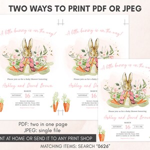 Editable Pink Peter Rabbit Baby Shower Invitation, Peter Rabbit Girl Baby Shower Invite, A Little Bunny Spring Baby Shower Invitation, 0626 image 3
