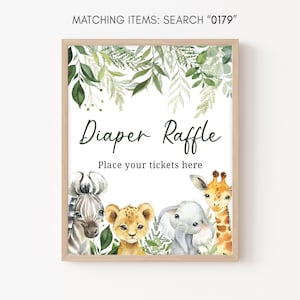 Diaper Raffle Sign Jungle Baby Shower Safari Animals Baby Shower Game Sign Safari Printable Sign Greenery Shower Decoration Template 0179