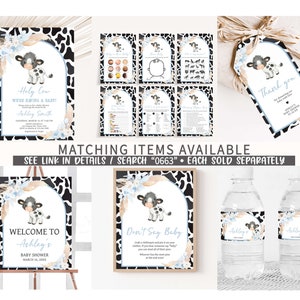 Editable Boy Holy Cow Baby Shower Welcome Sign, Blue Highland Cow Baby Shower Welcome Poster, Bohemian Floral Farm Baby Shower Sign, 0663 image 2