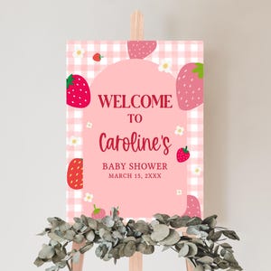 Editable Berry Sweet Baby Shower Welcome Sign, Girl Strawberry Baby Shower Welcome Poster, Someone Berry Sweet Summer Baby Shower Sign 01019