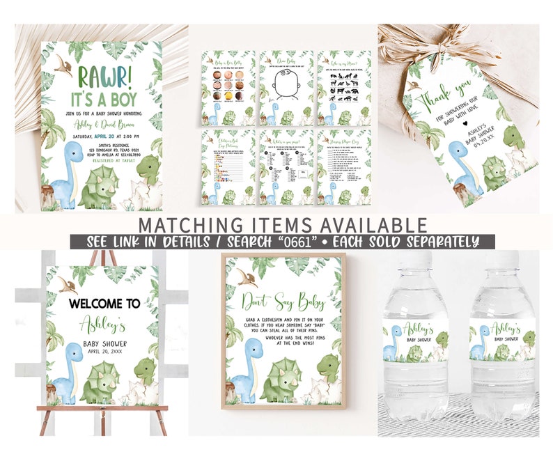 Editable Dinosaur Baby Shower Invitation Bundle, Dino Baby Shower Invite Set, Boy Dinosaur Baby Shower Invite Pack, It's A Boy Dinosaur 0661 image 8