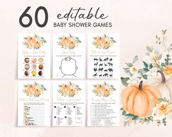 Editable A Little Pumpkin Baby Shower Games Bundle, Autumn Fall Baby Shower Game Pack, Gender Neutral Fall Pumpkin Baby Shower Game, 0887