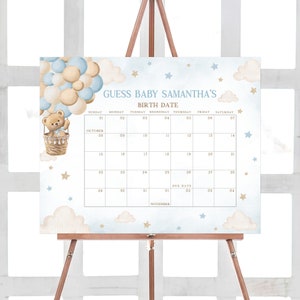 Bearbeitbarer Teddybär Heißluftballon-Babyparty Fälligkeitsdatumskalender, Wir können Bären-Babypartykalender warten, Bären-Geburtstagsvorhersagen 0413