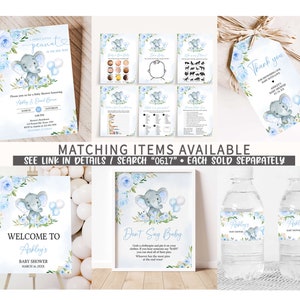 Editable Blue Elephant Baby Shower Due Date Calendar, Boy Elephant Balloon Baby Shower Calendar, Blue Balloon Boy Birthday Predictions, 0617 image 3