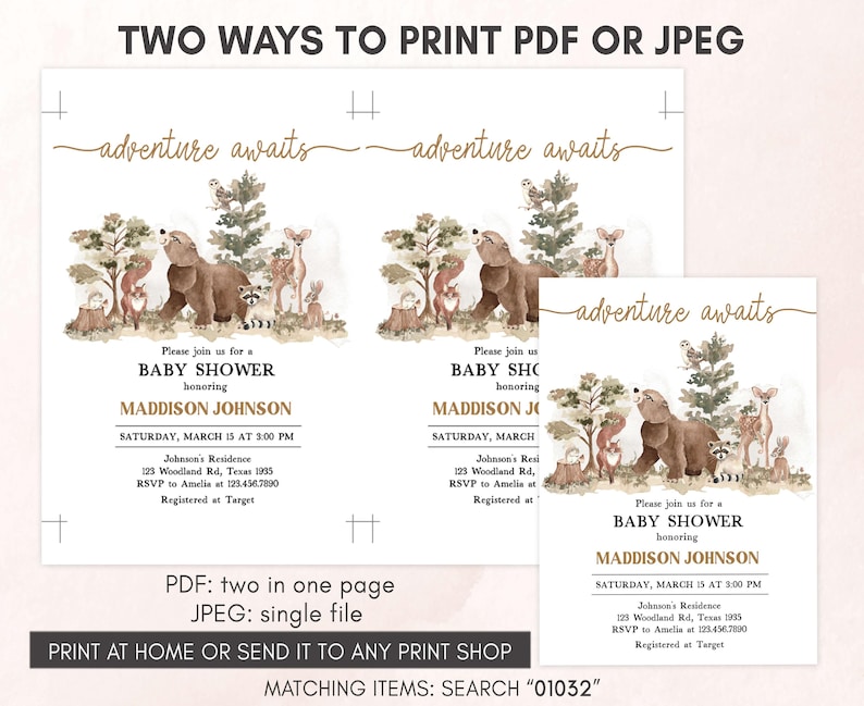 Woodland Animals Baby Shower Invitation Template