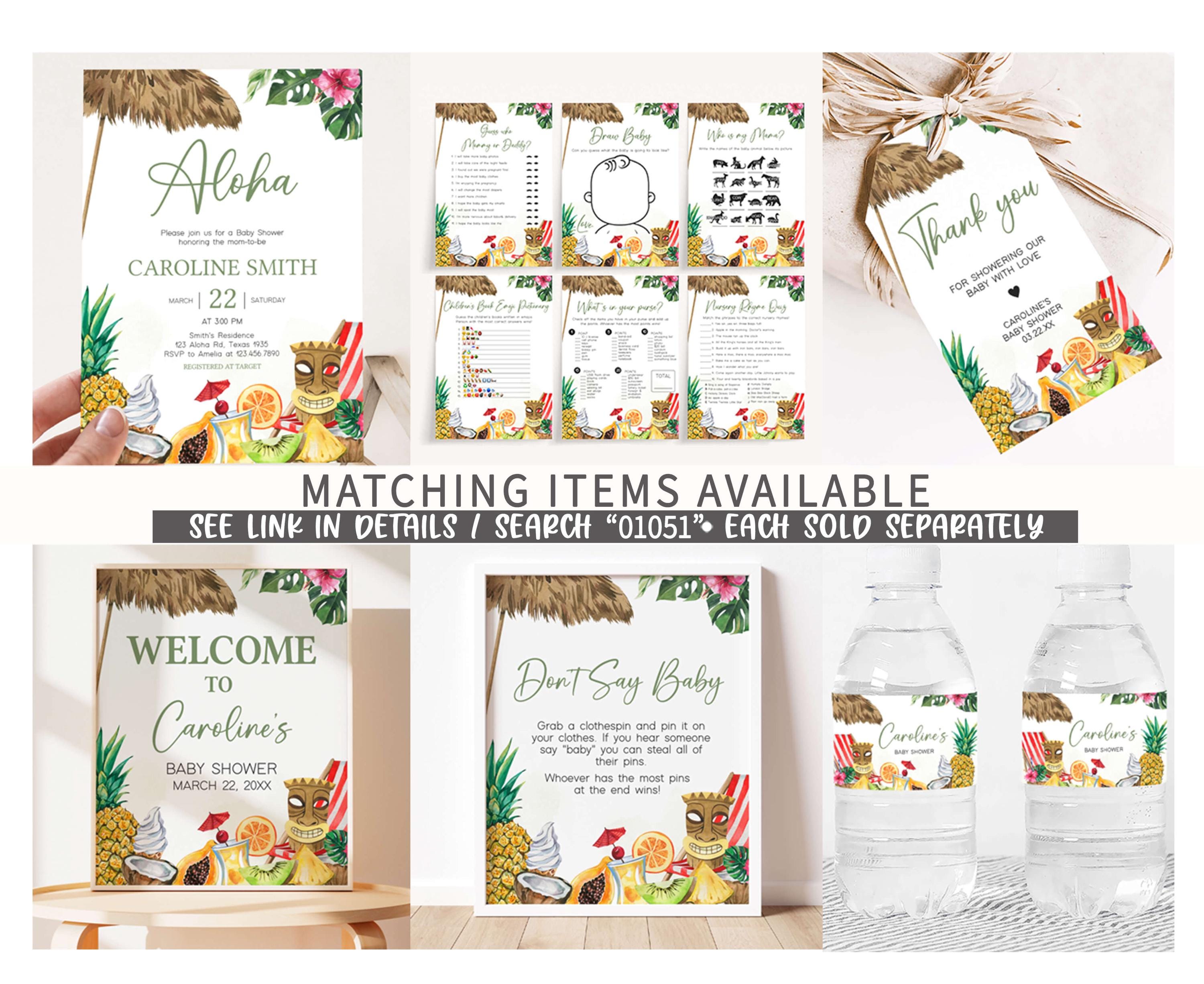 Alloha Label Editable Aloha Baby Shower Bottle Label, Girl Hawaiian Luau Tropical ...