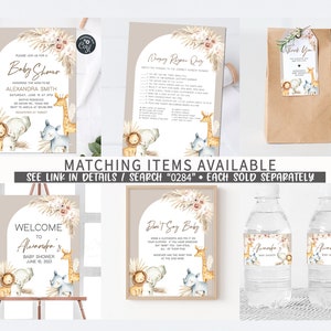 Etiqueta editable para botella de baby shower Boho Safari Etiquetas para botellas de agua Boho Jungle Baby Shower Plantilla de etiquetas imprimibles de animales Boho Safari 0284 imagen 5