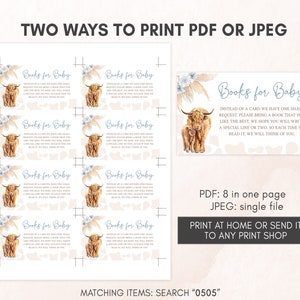 Editable Boho Highland Cow Baby Shower Invitation Bundle, Blue Holy Cow Baby Shower Invite Set, Boy Highland Cow Boho Invitation Pack, 0505 image 5