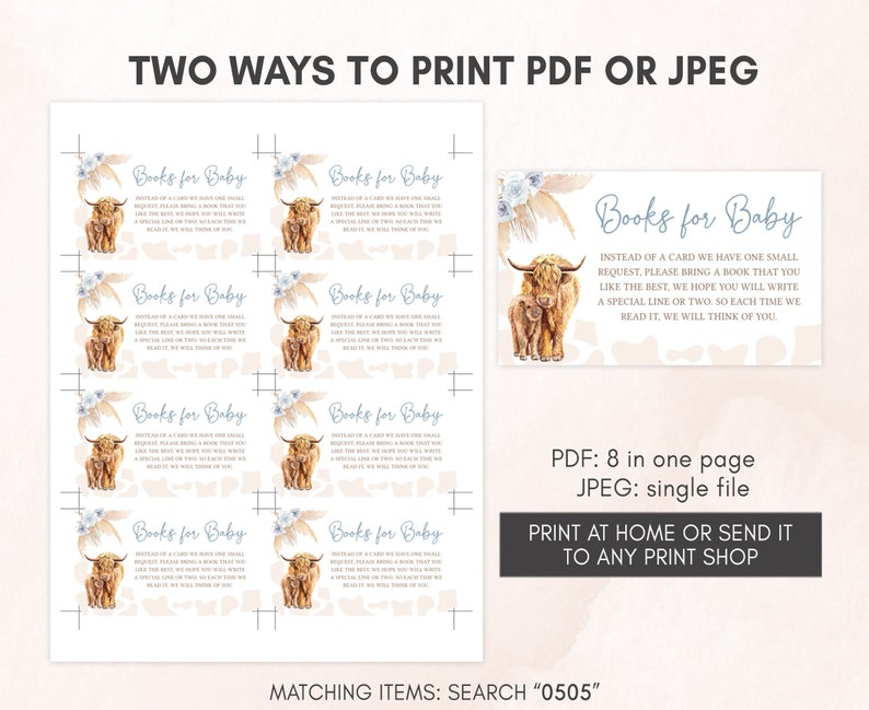Editable Boho Highland Cow Baby Shower Invitation Bundle, Blue Holy Cow Baby Shower Invite Set, Boy Highland Cow Boho Invitation Pack, 0505 image 5