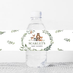 Editable Woodland Baby Shower Bottle Labels Woodland Animals Baby Shower Water Wraps Forest Wild Animals Water Label Printable Template 0336