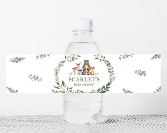 Editable Woodland Baby Shower Bottle Labels Woodland Animals Baby Shower Water Wraps Forest Wild Animals Water Label Printable Template 0336