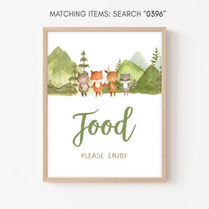 Let the Adventure Begin Woodland Baby Shower Food Sign, Forest Mountain Baby Shower Food Table Sign, Boy Woodland Animals Sign Template 0396
