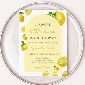 Editable Lemon Baby Shower Invitation, Sweet Little One Lemonade Baby Shower Invite, Gender Neutral Citrus Baby Shower Invitation, 0719