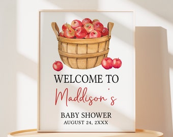 Editable Fall Baby Shower Welcome Sign, Apple Baby Shower Welcome Poster, Apple Of Our Eye Baby Shower Sign, Apple Fall Baby Shower, 0846
