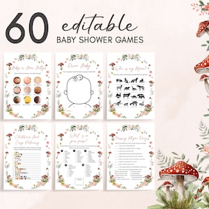 Editable Little Mushroom Baby Shower Games Bundle, Wildflower Mushroom Baby Shower Game Pack, Red Mushroom Baby Shower Game Template, 0845