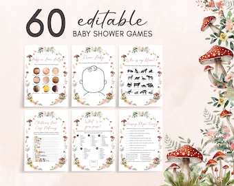 Editable Little Mushroom Baby Shower Games Bundle, Wildflower Mushroom Baby Shower Game Pack, Red Mushroom Baby Shower Game Template, 0845