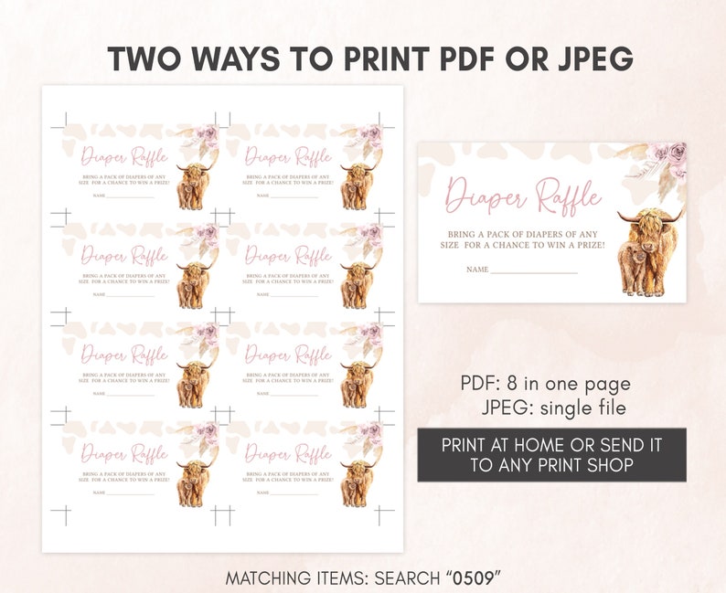 Editable Boho Highland Cow Baby Shower Invitation Bundle, Pink Holy Cow Baby Shower Invite Set, Girl Highland Cow Boho Baby Shower, 0509 image 6