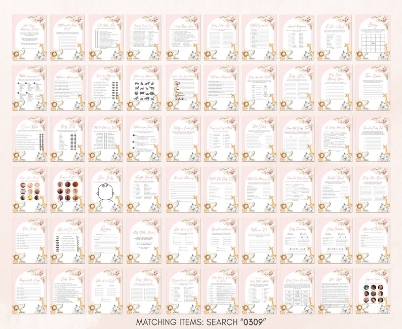 Editable Boho Safari Baby Shower Games Bundle, Pink Floral Jungle Baby Shower Game Pack, Girl Safari Animals Boho Baby Shower Games, 0309 image 3