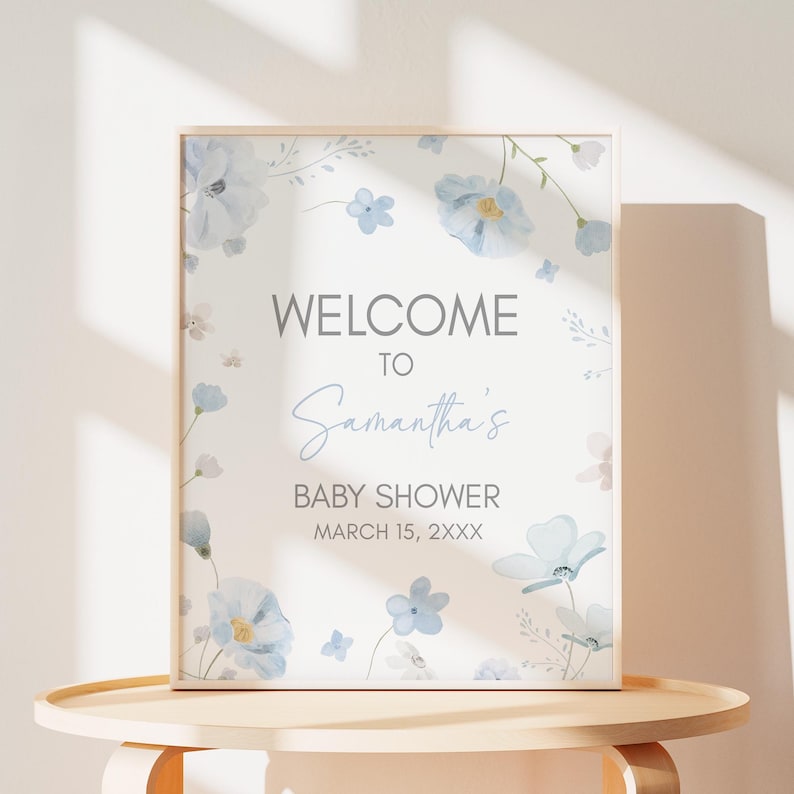 Blue Baby in Bloom Welcome Sign