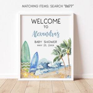 Editable Baby on Board Baby Shower Welcome Sign, Surf Board Beach Baby Shower Welcome Poster, Surfing Summer Boy Baby Shower Sign, 0677 image 3