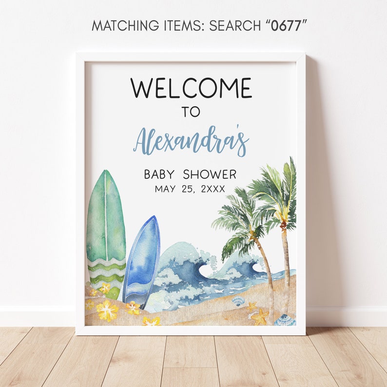 Editable Baby on Board Baby Shower Welcome Sign, Surf Board Beach Baby Shower Welcome Poster, Surfing Summer Boy Baby Shower Sign, 0677 image 3