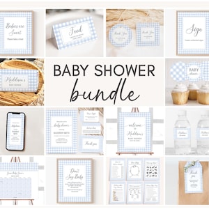 Editable Blue Gingham Baby Shower Bundle, Boy Picnic Baby Shower Pack, Classic Gingham Baby Boy, BBQ Baby Shower Mega Bundle Template, 0775