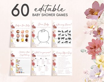 Editable Baby in Bloom Baby Shower Games Bundle, Spring Flowers Baby Shower Game Pack, Pink Florals Girl Baby Shower Game Template, 0613
